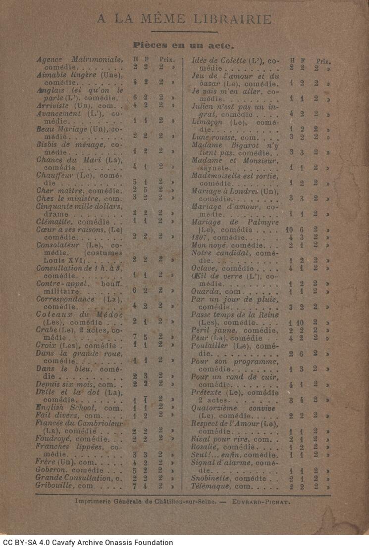 19 x 13 εκ. 48 σ., όπου στη σ. [1] ψευδότιτλος με κτητορική σφραγίδα CPC και χε